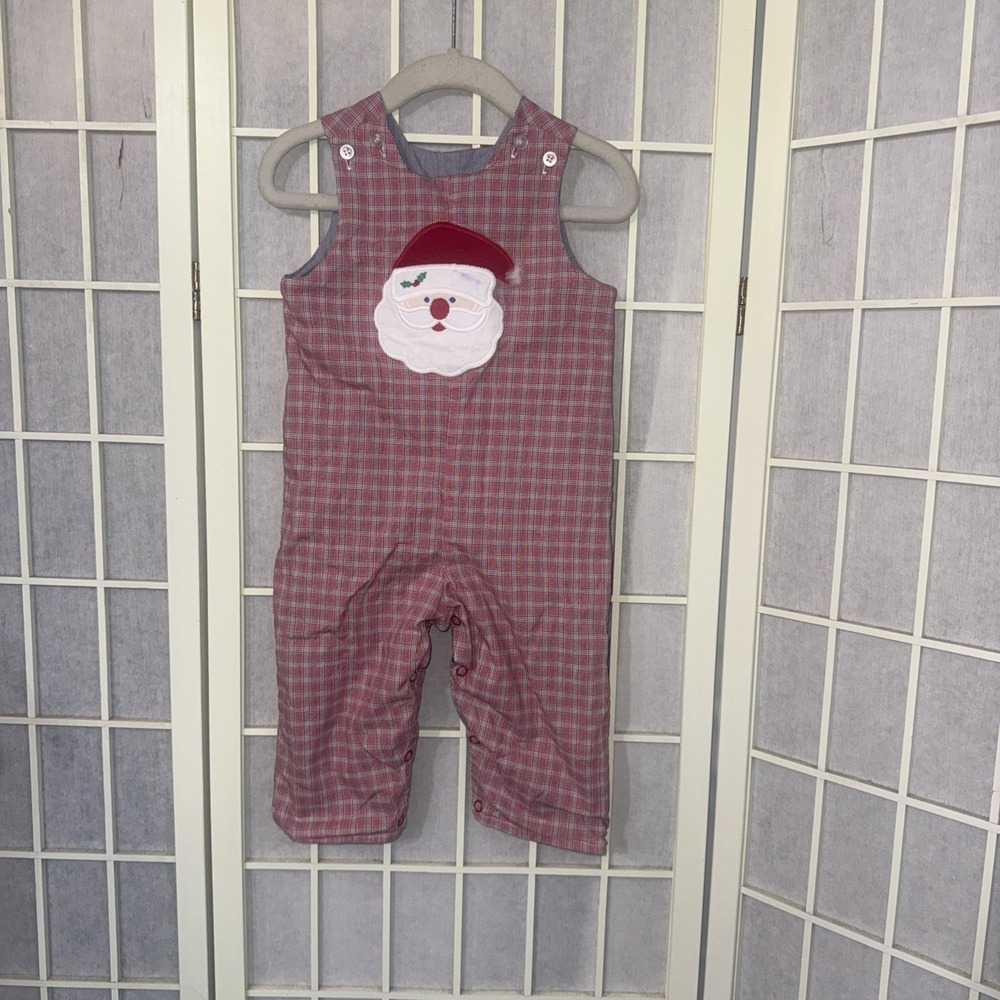 The Bailey Boys Santa Christmas Squirrel Reversible Jon Jon Overall 12 Months